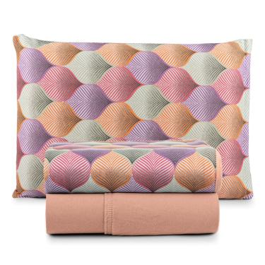 Imagem de Jogo Cama Lençol Sonnet Solteiro Malha Estampada 100% Algodão 3 Peças - Mosaico - Salmão