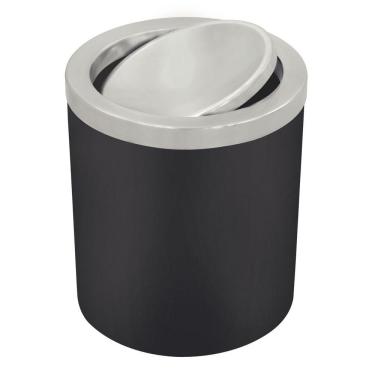 Imagem de Lixeira Tramontina Util Basculante em Aço Inox com Acabamento Scotch Brite e Corpo em Polipropileno Preto 5 L