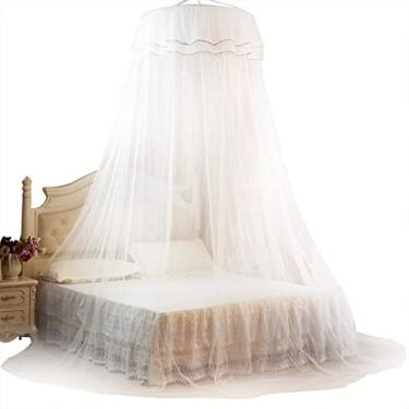 Imagem de Cama princesa dossel queen size respirável poliéster renda domo rede para meninas, crianças e adultos, fácil de usar, decorativo (branco)