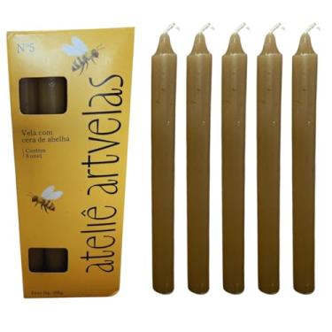 Imagem de Kit 8 Velas Maciças Com Cera de Abelha, 16 Cm. Uso Religioso e Decorativo. Artesanal Com Aroma Suave.
