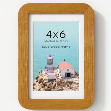 Imagem de Acovy Porta-retrato de 10 x 15 cm, moldura de madeira teca maciça com tapete para 9 x 12 cm, molduras de parede e mesa com acrílico e ferragens para pendurar, 1 pacote