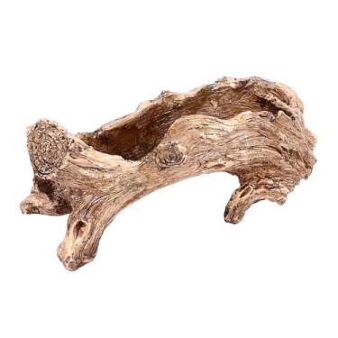 Imagem de Pilipane Vaso artificial de madeira flutuante realista de resina para suculentas, vintage, raiz de árvore, tronco, vaso de flores, para decoração de jardim, uso interno e externo