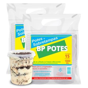 Imagem de Pote Descartavél 1000ml BP Potes Redondo Cilindrico com Tampa Açai, Bolos Sorvetes, Bolacha (30 Unidades)