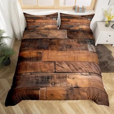 Imagem de Feelyou Capa de edredom de madeira vintage, tamanho king, casa de fazenda ocidental, para meninos e meninas, retrô, rústica, de madeira, estampa de porta de celeiro, capa de edredom (sem edredom