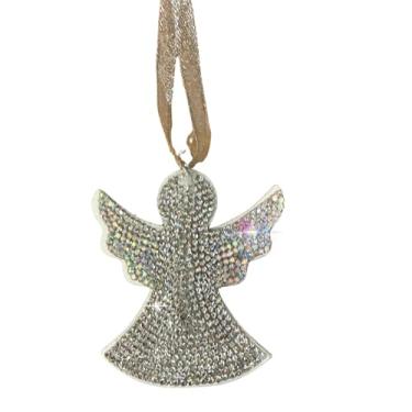 Imagem de Popfizzy Ornamentos de Natal de anjo prata brilhante 2024, decoração de Natal para árvore, ornamentos de árvore de Natal com strass feitos à mão