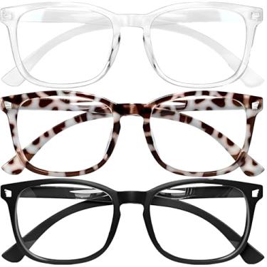 Imagem de 3 óculos modernos – armação preta, transparente e leopardo, leve para roupas estilosas