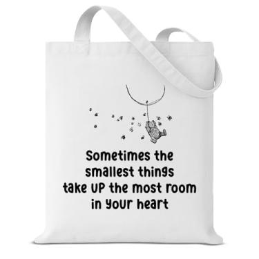 Imagem de Urso Pooh clássico Sometimes the Smallest Things Take Up the Most Room Tote Bag de lona presentes para mulheres meninas melhores amigas reutilizável mercearia bolsa de ombro para compras, trabalho