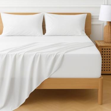 Imagem de Cottington Lane Jogo de lençol casal com bolso extra profundo de 4 peças, lençóis de algodão egípcio de luxo de hotel com bolso profundo de 55 cm, ajuste seguro, respirável, durável Ultrs macio