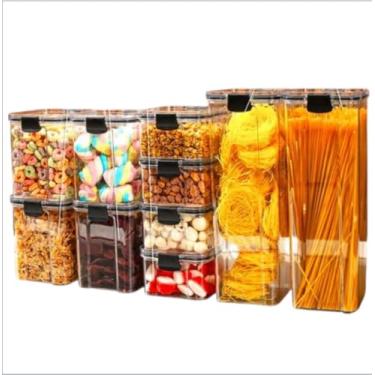 Imagem de Kit 10 Potes Herméticos Organizadores Empilháveis para Mantimentos - Pote Hermético Utensílios para Cozinha, Armário, Alimentos, Porta Mantimentos, Empilhável