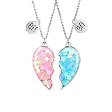 Imagem de Conjunto de 2 colares de amizade combinando com coração para presente de melhor amigo, One Size, Latão, Sem Pedra Preciosa