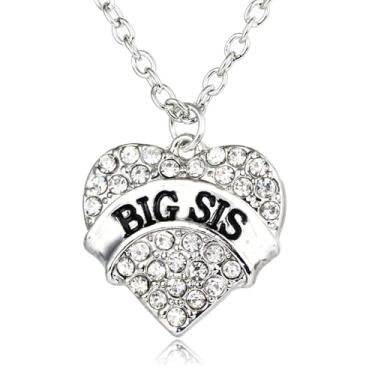 Imagem de Colar de irmã de presente para irmãs mais velhas e irmãs, irmãzinha, pingente de coração para mulheres, presente de aniversário de Natal para irmãs, One Size, Strass, Sem Pedra Preciosa