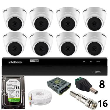 Imagem de Kit 8 Câmeras 1220 D Mic 1080p Com Microfone Dvr Intelbras 1216-c Mhdx Com Acesso Remoto Hd 1tb