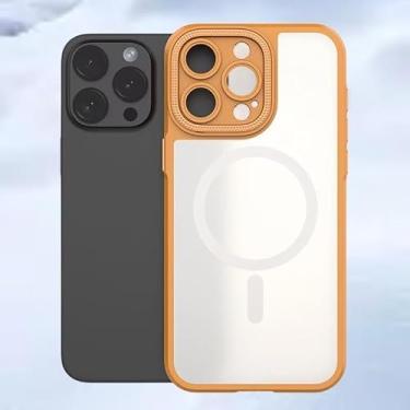 Imagem de Capa para celular IPhone16 Pro Max capa protetora com orifício magnético antiqueda capa laranja