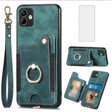 Imagem de Asuwish Capa de telefone para Samsung Galaxy A04 capa carteira com protetor de tela de vidro temperado e alça de pulso RFID suporte de cartão de crédito anel acessórios para celular Ao4 A 04 4G