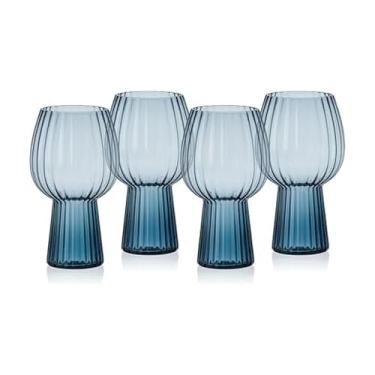 Imagem de Mikasa Copos altos Phoebe Modern de 540 ml, copos altos para beber, conjunto de 4, azul