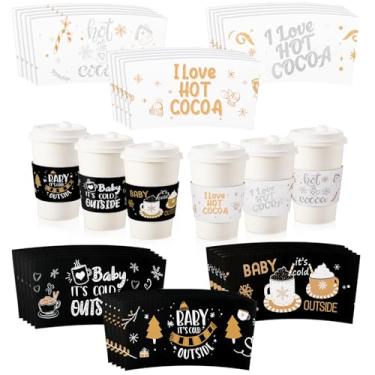 Imagem de Lincia 30 peças Hot Cocoa Bar Coffee Cup Sleeves Baby It's Cold Outside Descartáveis Copo de Café Mangas de Café para Festa de Aniversário de Cacau Quente Chá de Bebê (Preto, Novela)
