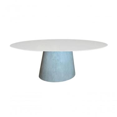 Imagem de Mesa De Jantar Cone Cimento Queimado Oval 180x100 Cm Tampo Laqueado Cor Branco