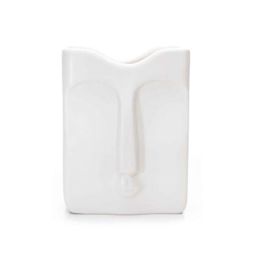Imagem de Vaso Rosto Em Cerâmica Retangular Branco 17x10cm