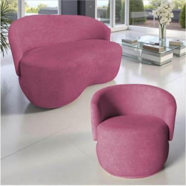 Imagem de Kit Namoradeira + Poltrona Decorativa Beatriz Orgânica Suede Rosa - Ma
