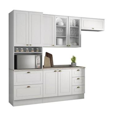 Imagem de Cozinha Completa Americana 4 Peças Com Torre Quente 1 Forno E Aéreo Vidro Branco - Móveis Henn Branco