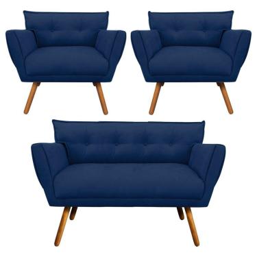 Imagem de Kit 1 Namoradeira e 2 Poltronas Anitta Suede Azul Marinho