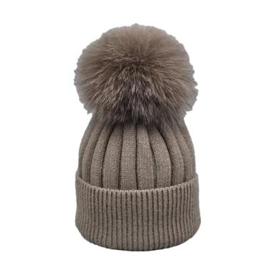 Imagem de Chapéu feminino de inverno infantil pompons para pais e filhos, quente, de malha, de lã, cáqui, para adultos