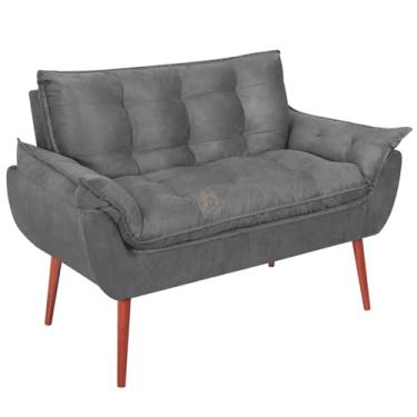 Imagem de Namoradeira Opala 2 Lugares Retrô Suede Luxo - Sofá Compacto Pés Palito Madeira Maciça - Ideal Sala Estar/Recepção/Consultório (VIT DECOR) (Cinza Escuro)