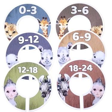 Imagem de Divisórias de armário de bebê tamanho organizador de roupas de berçário conjunto de 6 animais safári haste de 3,2 cm