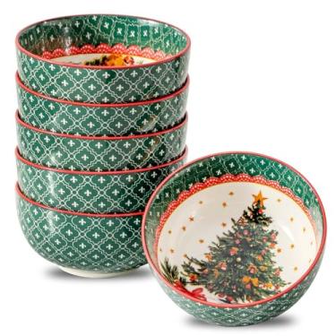 Imagem de HASENSE Conjunto de 6 tigelas de cereal, tigelas de sopa de cerâmica de Natal de 590 ml, conjunto de pratos pequenos para cozinha, ideal para salada, macarrão, aveia, ramen, frutas, lava-louças e