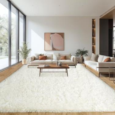 Imagem de Tapetes de área de 20 x 25 cm para sala de estar, quarto, ultramacio, fofo, branco, grande, tapete para quarto, tapete de pelúcia antiderrapante felpudo para berçário, meninos, meninas, quarto de