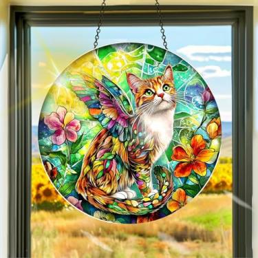 Imagem de Acrílico colorido, apanhadores de sol, decoração de janela pendurada de gato colorido, arte de parede de arco-íris, para quarto, varanda, interior e exterior, jardim, enfeites de Natal, decoração 19 x