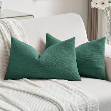 Imagem de FUTEI Capas de almofada decorativas de chenille azul-petróleo 30,5 x 50,8 cm conjunto de 2, capas de almofada lombar com estampas geométricas listradas macias, decoração de casa moderna para sofá-cama