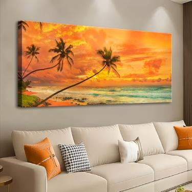 Imagem de Arte de parede com impressões em tela grande, pintura de pôr do sol na praia para sala de estar, imagens de paisagem marítima com ondas do oceano, arte emoldurada para quarto, banheiro, decoração de