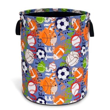 Imagem de Bolas Cesta de roupa suja divertida bola esportiva dobrável à prova d'água bolsa de pano Oxford cesto de roupa redonda grande balde de armazenamento de roupas organizador de brinquedos para banheiro