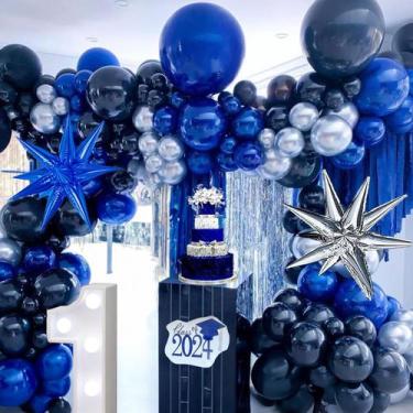 Imagem de Kit de guirlanda de balões Kozee azul marinho e prata 132 unidades