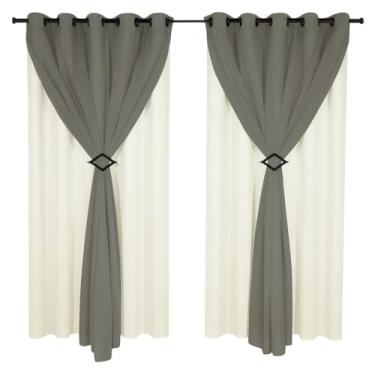 Imagem de Cortina Corta Luz 3,00m X 2,80m 100% Blackout Com Voil Branco Para Sala Ou Quarto Varão Simples(Cinza)