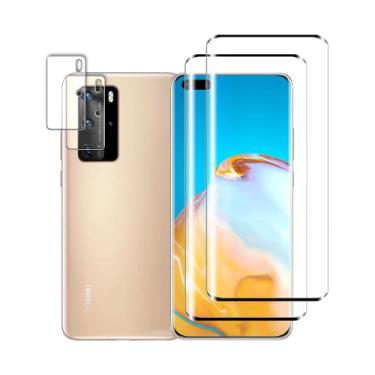 Imagem de Tzstz 2 + 2 peças para celular Huawei P40 Pro, protetor de tela de vidro temperado, dureza 9H, antiarranhões, película de proteção HD