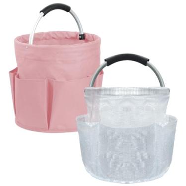 Imagem de IHOMAGIC 2 peças de organizador de chuveiro universitário 17L para mulheres, organizador de limpeza de banheiro com alça, balde de suprimentos de limpeza de tecido Oxford 600D, cesta de armazenamento