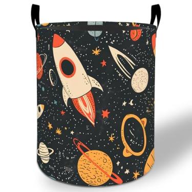Imagem de Cesto de roupa suja Space Rocket 50 x 40 cm, balde de armazenamento de roupas Oxford dobrável à prova d'água para quarto, banheiro, quarto de bebê, organizador de brinquedos, presentes para crianças