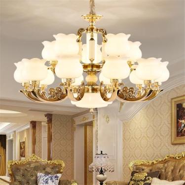 Imagem de Lustre de luxo europeu para sala de estar, estilo retrô criativo, para restaurante, quarto, villa, hotel, duplex, com luminária pendente de LED (15 lâmpadas)