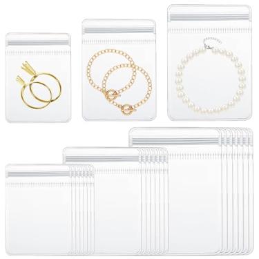 Imagem de ElevateTech 120 peças de sacos de joias de PVC transparente, 3 tamanhos de bolsas de joias de plástico transparente para anéis, brincos, embalagem antimanchas com zíper para bolsa de armazenamento de
