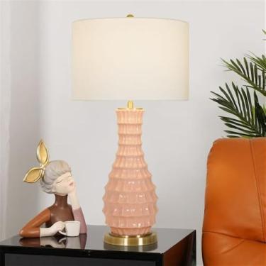 Imagem de Luminária de mesa contemporânea de cerâmica, estilo americano de luxo, com LED, para sala de estar, quarto, escritório, casa de campo, hotel ou mesa de cabeceira (Estilo 274A)