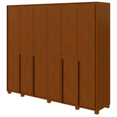 Imagem de Guarda-Roupa Casal 6 Portas Bater 8 Gavetas MDF Lopas Imperatore Roupeiro - Amendoa Clean