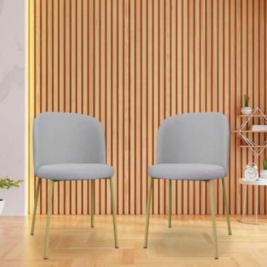 Imagem de Kit 2 Cadeiras de Jantar Elegance em Linho com Base Dourada – Conforto Estilo e Sofisticação para Sua Sala de Jantar (Cinza)