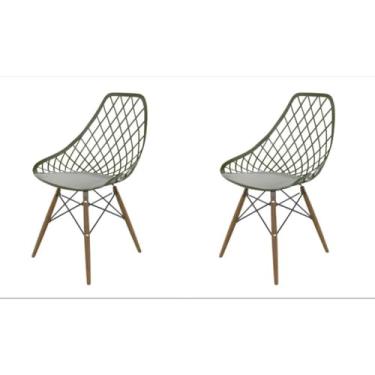 Imagem de Kit com 2 Cadeiras Sala de Jantar com Pés em Madeira – Design Moderno Conforto e Estilo para Sua Casa (Verde Militar)