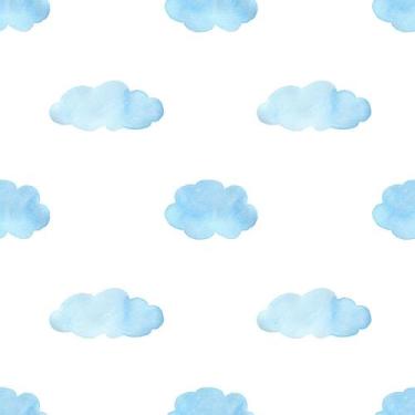 Imagem de Papel De Parede Adesivo Lavável Infantil Nuvem Azul Quarto Bebê Matern