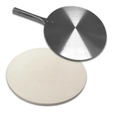 Imagem de Kit Pedra Refratária Redonda Assar Pizza 35cm E Pá De Alumínio - Nacio