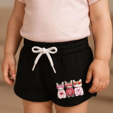 Imagem de Short Moletinho Infantil Estampado Feminino 3 Gatinhos de Óculos Fofur