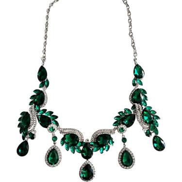 Imagem de Secret for Longevity Colar em tom prateado estilo antigo art déco caçador escuro hera floresta verde esmeralda strass casamento noiva formatura grosso declaração colar gargantilha