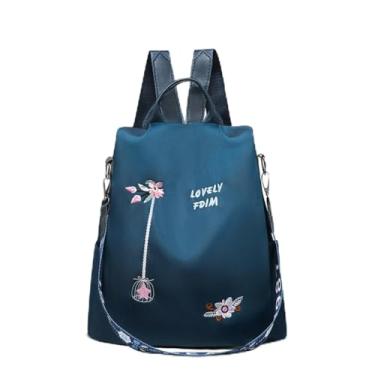 Imagem de Mochila feminina, bolsa de ombro moderna retrô de tecido Oxford, bolsa transversal com pingente para viagens de fim de semana e caminhadas, Azul